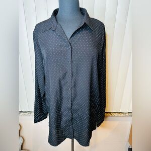 Tahari Black Polka Dot Lightweight Layering Button-Up Shirt Size Large